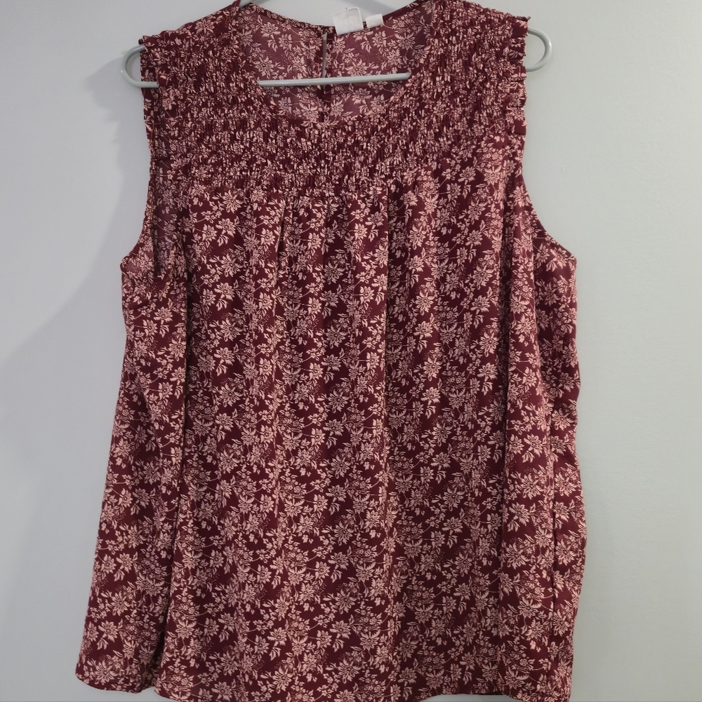 GAP Floral Sleeveless Blouse - Burgundy and Cream